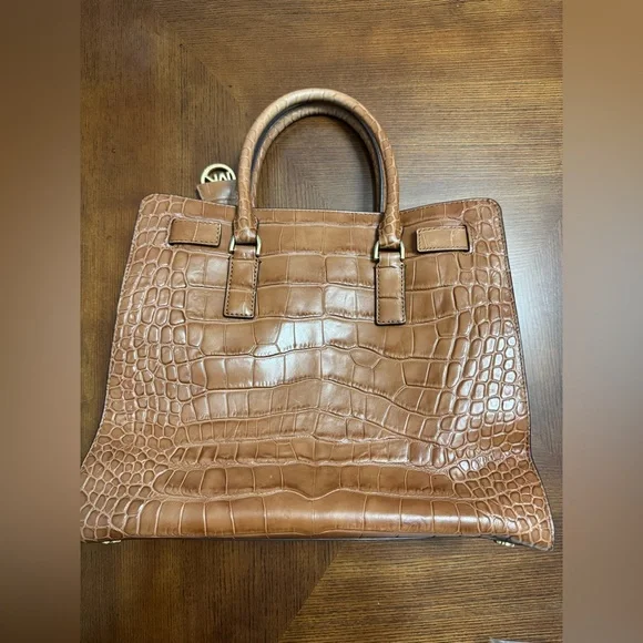 Vintage Michael Kors Tan Leather Crocodile Embossed Handbag